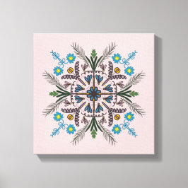 Impressão Em Tela Boho Botânico Mandala Tropical Verde Rosa