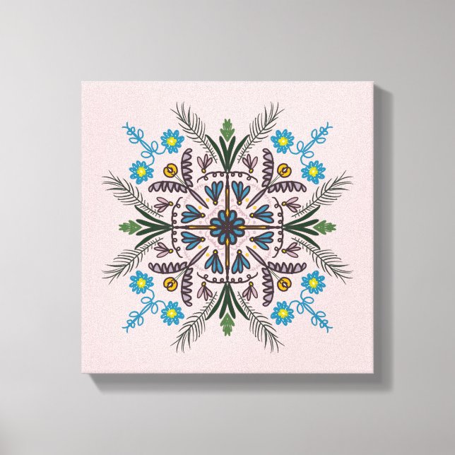 Impressão Em Tela Boho Botânico Mandala Tropical Verde Rosa (Frente)