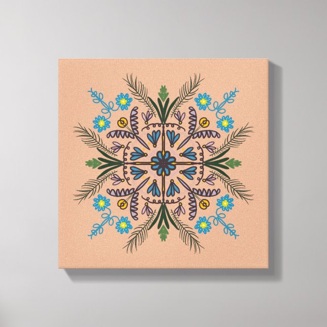 Impressão Em Tela Boho Botânico Mandala Vegetação Tropical (Frente)