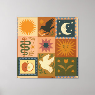 Impressão Em Tela Boho Celestial   Sol e Lua Retrospectiva