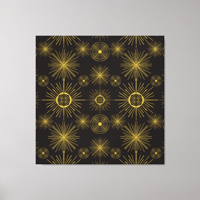 Impressão Em Tela Boho Celestial Sun Stars Padrão Negro (Frente)