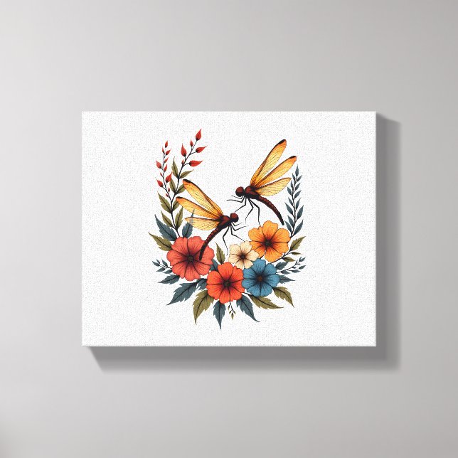 Impressão Em Tela Boho Floral Dragonfly (Frente)