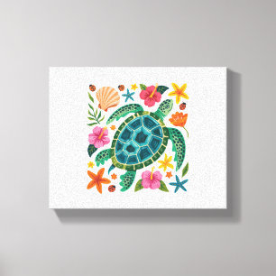 Impressão Em Tela Boho Floral Sea Turtle