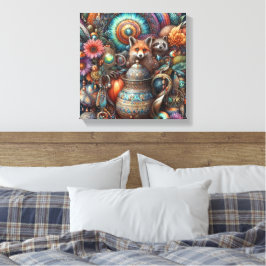 Impressão Em Tela Boho Fox Raccoon Floral Design