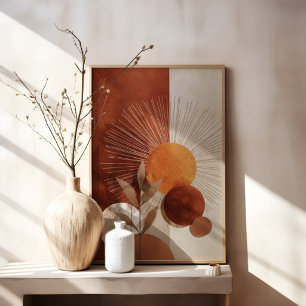Impressão Em Tela Boho Sol Abstrato Terracota Minimalista Botânica