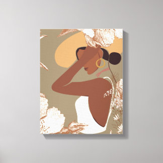 Impressão Em Tela Boho Woman with Neutral Aesthetic Floral Line Art