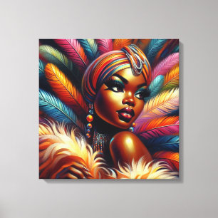 Impressão Em Tela Bold Vintage Pin-Up African Woman Feather 1960