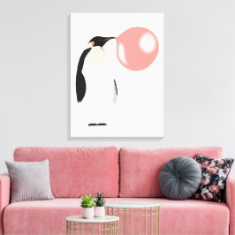 Impressão Em Tela Bolha Búscula Goma-Bolo Pinguim Soprando Bolha