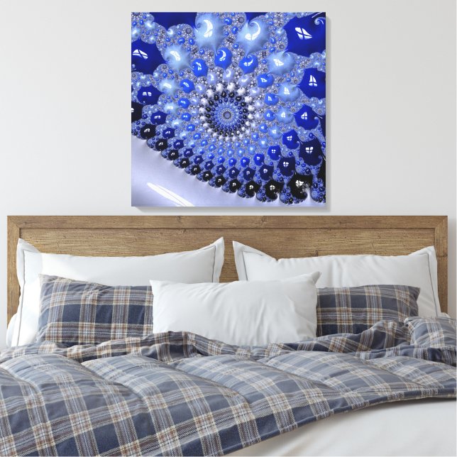 Impressão Em Tela Bolhas Fractais de Omã Azul abstrato (Insitu(Quarto))