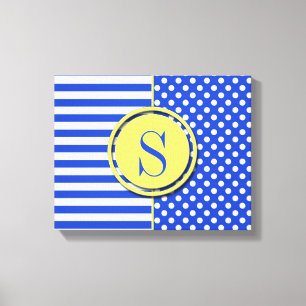 Impressão Em Tela Bolinhas azuis e Stripes-Monograma