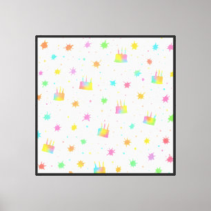 Impressão Em Tela Bolo de Aniversário Aquarela Arco-íris Pintura Col