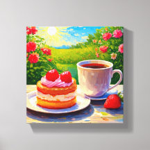 Bolo de morango e café