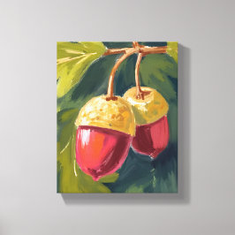 Impressão Em Tela Bolotas de Outono | Aquarela Outono Vermelho Verde