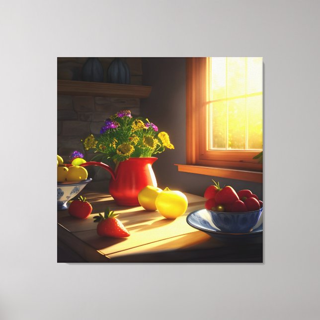 Impressão Em Tela Bolsa de Sol de Frutas e Flores 5 (Frente)