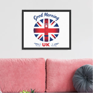 Impressão Em Tela Bom dia Reino Unido - Union Jack & London Phone Bo