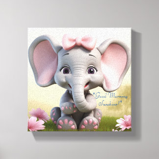 Impressão Em Tela Bom Dia Solzinho Menina Elefante