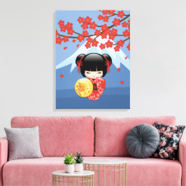 Impressão Em Tela Boneca Kokeshi Sakura Vermelha - Garota Geisha Fof