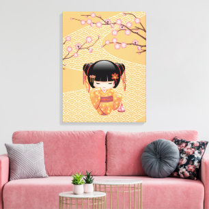 Impressão Em Tela Boneca Kokeshi Ume - Garota Geisha Japonesa do Pês