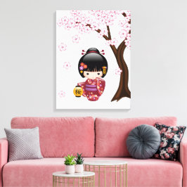 Impressão Em Tela Boneca Sakura Kokeshi - Garota Geisha Japonesa Bon