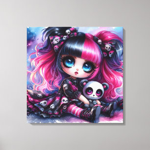 Impressão Em Tela Bonita boneca Animada, Urso de Panda e Crânios