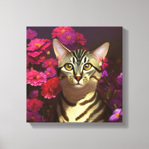 Impressão Em Tela Bonita Gato de Mau Egípcio em Jardim Noturno