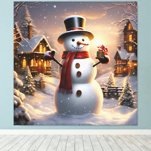 Impressão Em Tela Bonito boneco de neve de Natal na vila