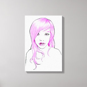 Impressão Em Tela Bonito garota retrato de cabelo cor-de-rosa rosto