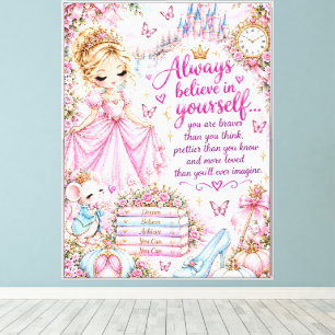 Impressão Em Tela Bonito Lindas Princesas Rosa Conto de Fadas Floral