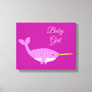 Impressão Em Tela Bonito Menina Rosa Menina Narwhal Sala de Enfermei