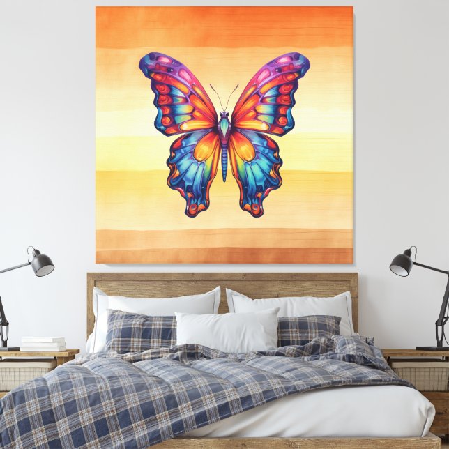 Impressão Em Tela Borboleta Azul Laranja Asas (Insitu(Quarto))