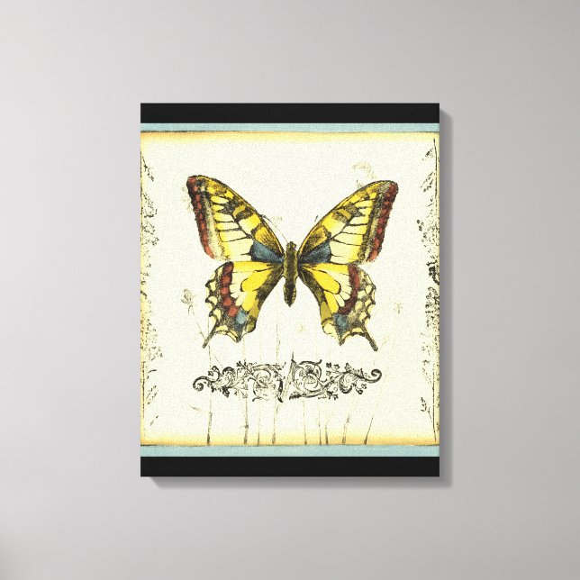 Impressão Em Tela Borboleta Decorativa com Flores Selvagens (Frente)