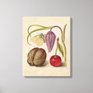 Impressão Em Tela Borboleta Flor e cereja Aquarela