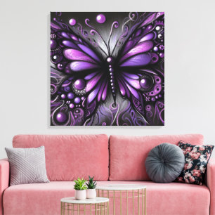 Impressão Em Tela Borboleta Gótica Whimsical Purple Black Colortion