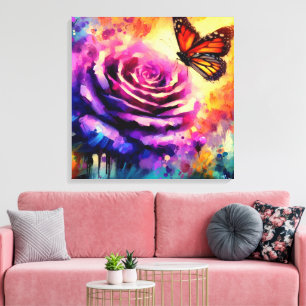 Impressão Em Tela Borboleta Monarca em Rosa roxo no Sunset Floral