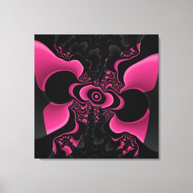 Impressão Em Tela Borboleta Preta e Rosa Fractal (Frente)