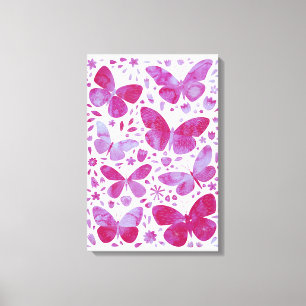 Impressão Em Tela Borboletas Aquarela Tela Magenta Rosa