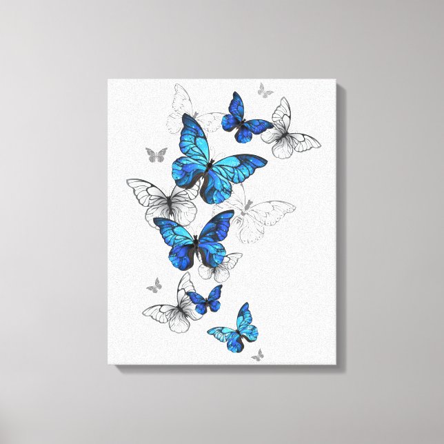 Impressão Em Tela Borboletas Azuis Morpho (Frente)