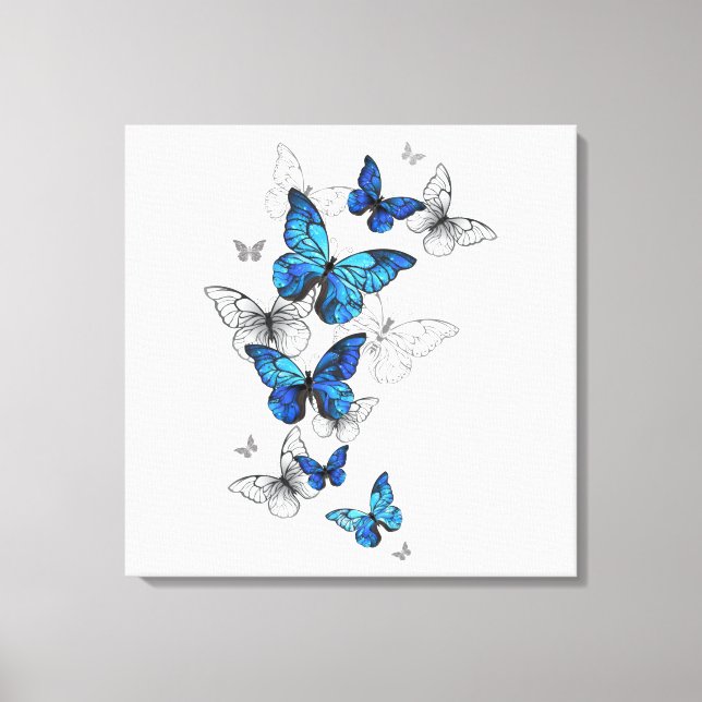 Impressão Em Tela Borboletas Azuis Morpho (Frente)
