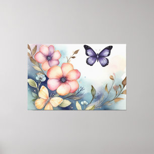 Impressão Em Tela Borboletas de Borboleta Floral Whimsso