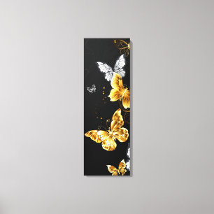 Impressão Em Tela Borboletas Douradas e brancas