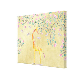 Impressão Em Tela Borboletas e flor do girafa da aguarela
