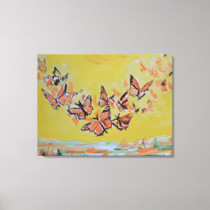 Impressão Em Tela Borboletas Monarca Enxame Expressionista