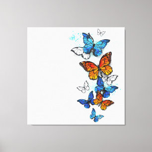 Impressão Em Tela Borboletas voadoras Morpho e Monarca
