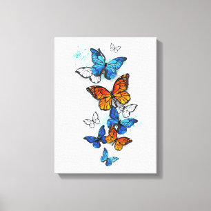 Impressão Em Tela Borboletas voadoras Morpho e Monarca