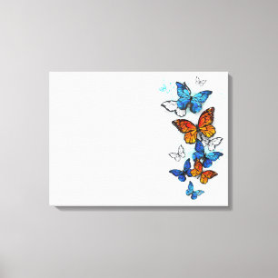 Impressão Em Tela Borboletas voadoras Morpho e Monarca