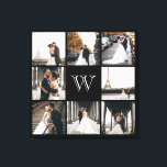 Impressão Em Tela Borda Preta de Colagem de Fotos Monograma<br><div class="desc">Pegue este design monograma com 8 das suas fotos favoritas. Tem um lugar para você adicionar sua inicial. Esta é a excelente de fotos de casamento,  fotos de bebês e fotos de família.</div>