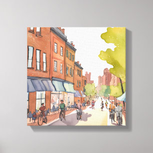 Impressão Em Tela Boston Bike Ride Mães de Aquarela do North End