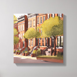 Impressão Em Tela Boston Brownstones | Beacon Street Aquarela