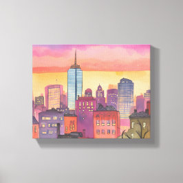 Impressão Em Tela Boston North End | Aquarela Paisagem Urbana MA
