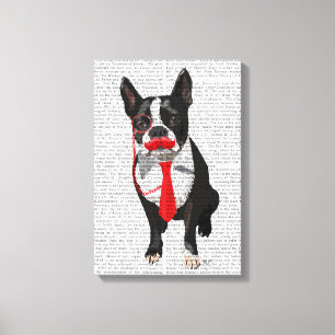 Impressão Em Tela Boston Terrier com gravata vermelha e bigode